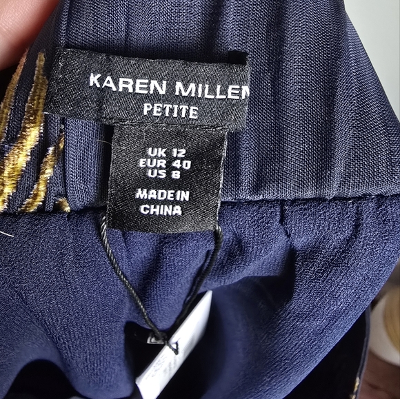 Karen Millen New Navy Blue Feather Devore Woven Wide Leg Dress Pants US SZ 8 - Picture 9 of 12